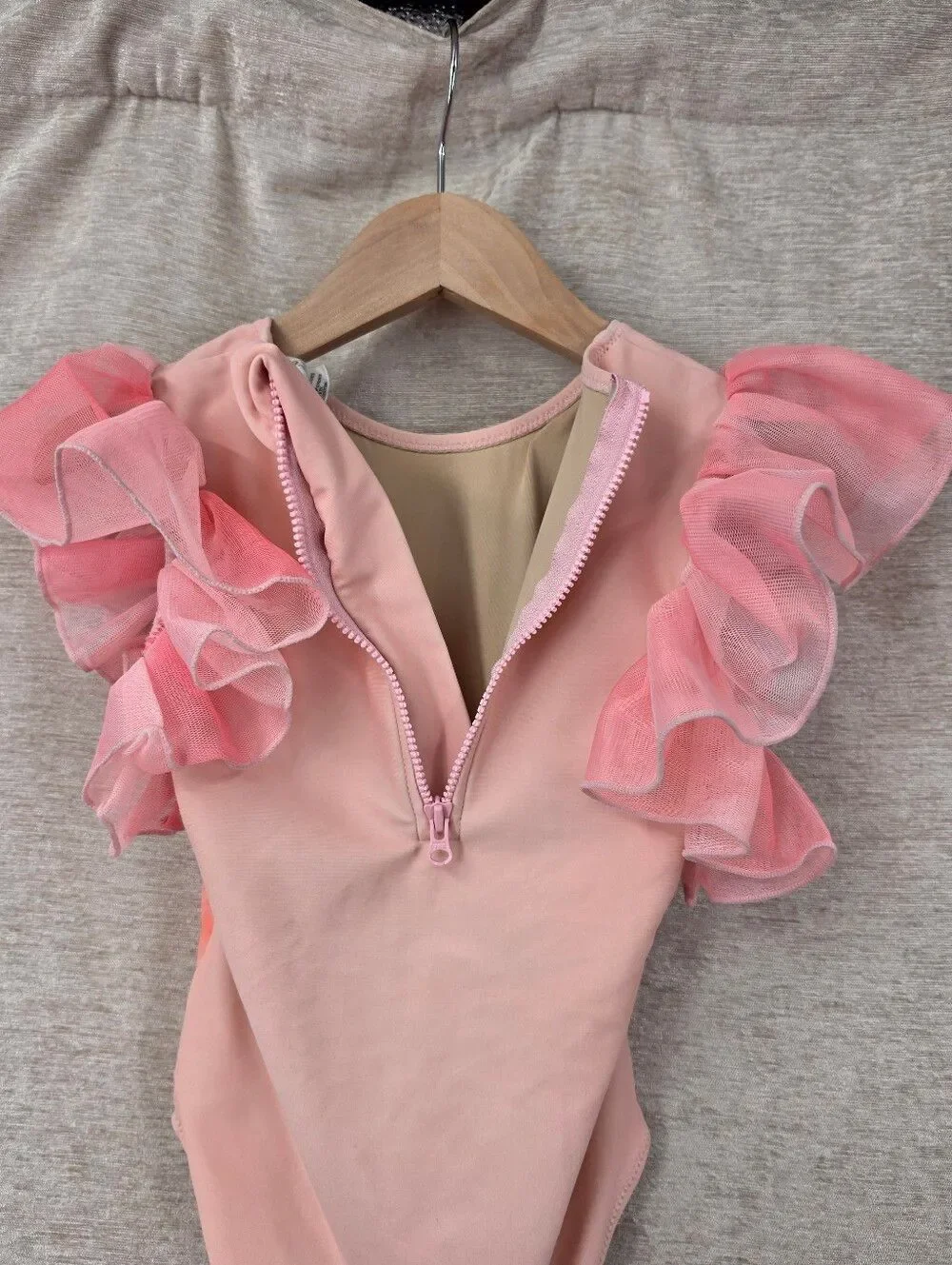 Shade Critters Pink Flamingo One Piece Swimsuit Tulle Ruffle Sleeve Girls 4T
